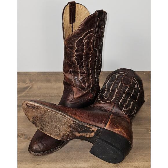 J B Dillon goat leather cowboy boots mens size 11.5D brown distressed western main image 12
